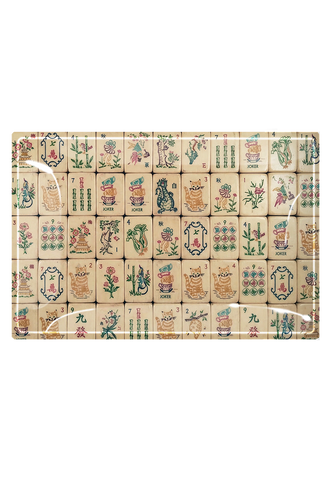 Mahjong #4 Decoupage Glass Tray: 6"X 10"