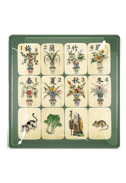 Imperial Garden Mahjong Decoupage Glass Tray: 6"X 6"