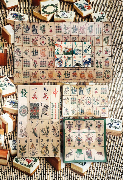 Mahjong #4 Decoupage Glass Tray: 6"X 10"