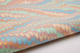 Hand Marbled Wrapping Paper Sheets - Scallops Mint Rose