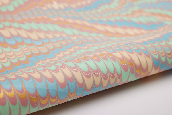 Hand Marbled Wrapping Paper Sheets - Scallops Mint Rose
