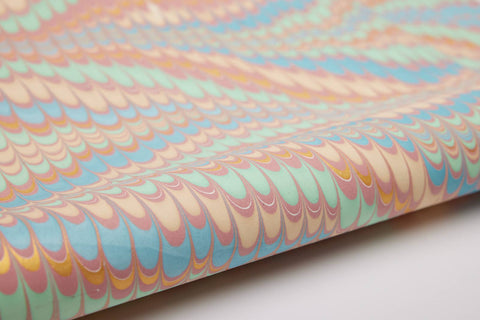 Hand Marbled Wrapping Paper Sheets - Scallops Mint Rose