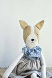 Fig the Frenchie –Heirloom Wool Doll in Liberty Floral Blouse & Flax Linen Skirt