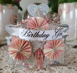 Crown Tiara Glitter n Ribbon: Cream Music Notes / Happy Birthday