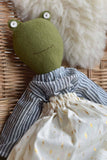 Fern the Frog — Heirloom Wool Doll in Golden Field Skirt