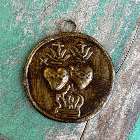 Brass Medallions: Round Crown Hearts