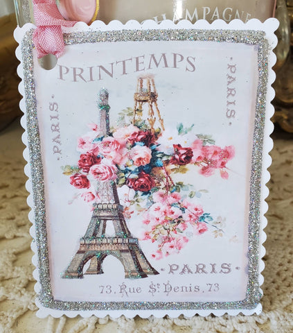 Paris Eiffel Tower Roses Printemps Gift Tag Keepsake