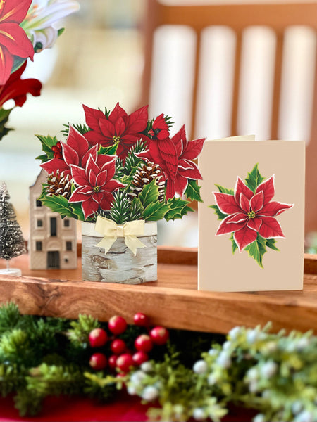 Mini Birch Poinsettia (10 Pop-up Greeting Cards)