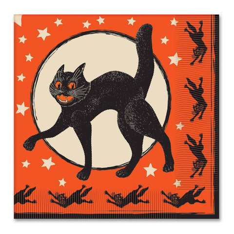 Vintage Halloween Black Cat Luncheon Napkins, Pack of 16