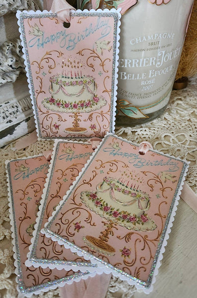 Gift Tag Happy Birthday Cake n Birds