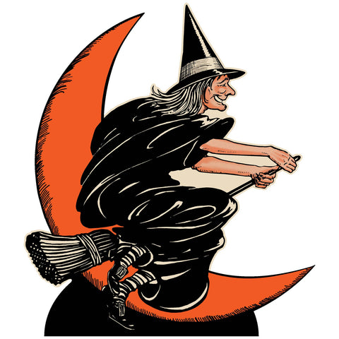 Vintage Halloween Witch & Moon Stand-Up 4' 2" x 3' 7¾"