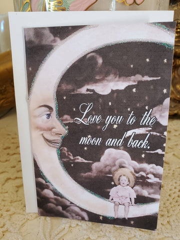 Mini Vintage Love You To The Moon And Back Greeting Card