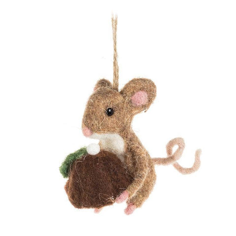 Mouse with Christmas Pudding Ornament-3"H
