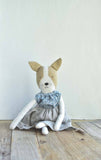 Fig the Frenchie –Heirloom Wool Doll in Liberty Floral Blouse & Flax Linen Skirt