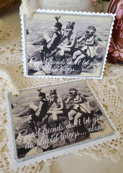 Gift Tag Vintage Beach Babes Stupid Things Alone