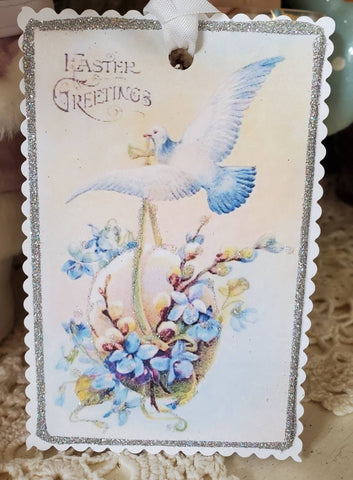Easter Tag Easter Greetings Dove n Egg