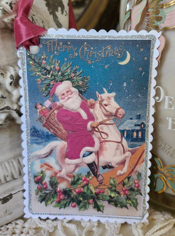 Christmas Gift Tag Santa Rocking Horse