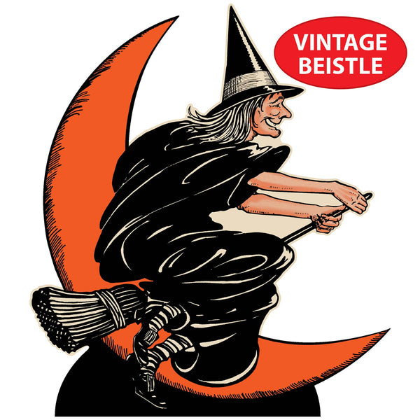 Vintage Halloween Witch & Moon Stand-Up 4' 2" x 3' 7¾"