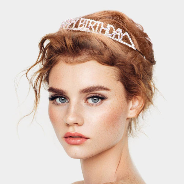 HAPPY BIRTHDAY Rhinestone Pave Party Tiara: Gold