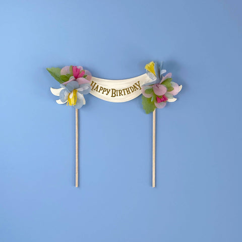 Happy Birthday Cake Topper Multi-Color Paper Flowers