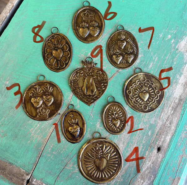Brass Medallions: Oval Crown Hearts