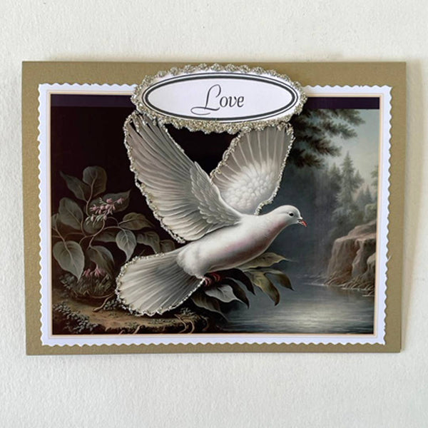 Cards, Wedding, Anniversary: Love Dove with Rose