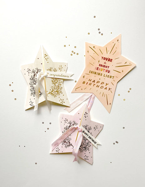 Lilac Gold Star Happy Birthday Greeting Card