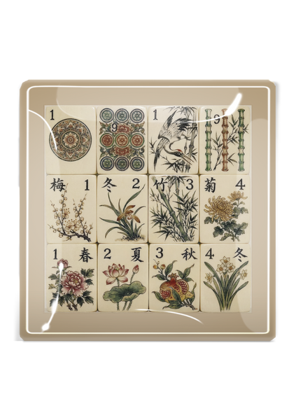 Four Seasons Mahjong Decoupage Glass Tray - Square: 6"X 6"