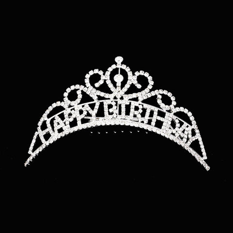 HAPPY BIRTHDAY Rhinestone Party Tiara: Clear,Silver