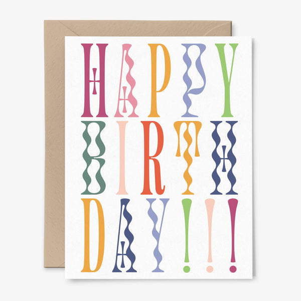 Happy Birthday! Card | Colorful | Typography: Packaged in Plastic Sleeves