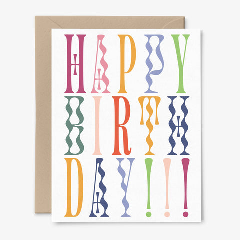 Happy Birthday! Card | Colorful | Typography: Packaged in Plastic Sleeves
