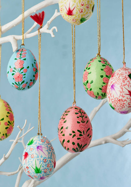 Kashmiri Flower Handpainted Easter Egg Hanging Decoration