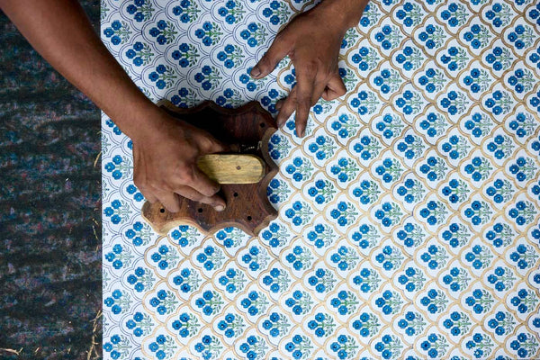 Block Printed Wrapping Paper Sheets - Trellis Indigo