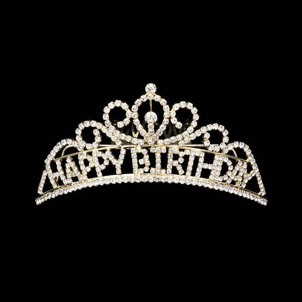 HAPPY BIRTHDAY Rhinestone Party Tiara: AB,Silver