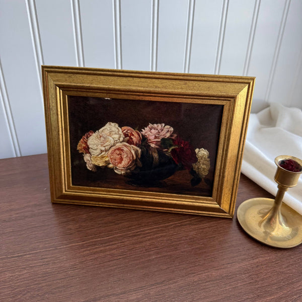 Vintage Style Flowers in Vase Still Life Art Print Framed: PRINT WITH FRAME