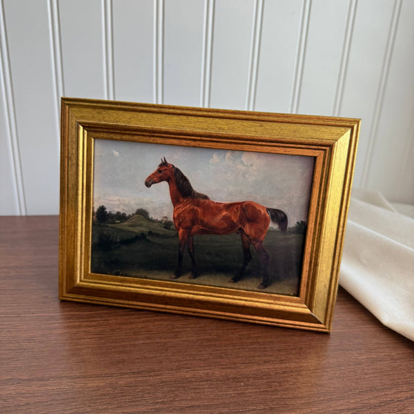 Vintage Style Brown Horse in Landscape Art Print Framed : PRINT WITH FRAME