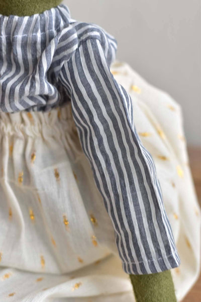 Fern the Frog — Heirloom Wool Doll in Golden Field Skirt