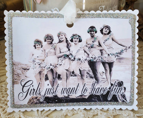 Vintage Beach Beauties Girls Just Want To Have Fun Gift Tag