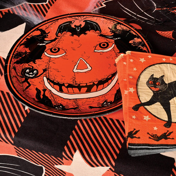 Vintage Halloween 9" Plates - Cat and Jack-O-Lantern Designs