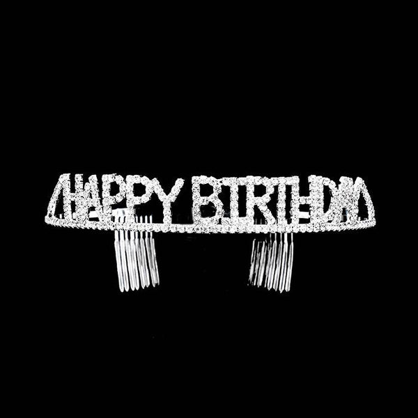 HAPPY BIRTHDAY Rhinestone Pave Party Tiara: Gold