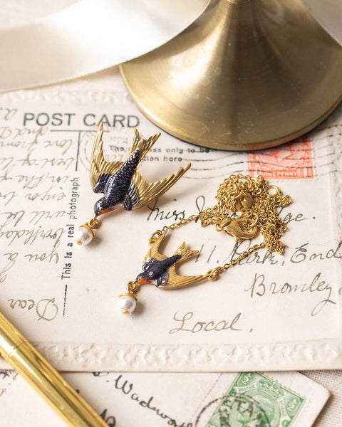 FABLE Swallow Pearl Brooch