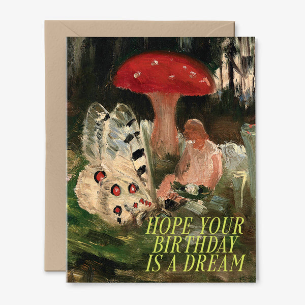 Dreamy Birthday Card | Mushroom | Fairy | Vintage Painting: Packaged in Plastic Sleeves