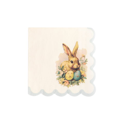 PLNP236 - Vintage Easter Bunny Scallop Paper Cocktail Napkin