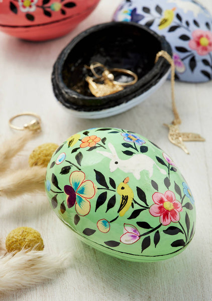 Kashmiri Bunny&Chick Hand Painted Egg Gift Box