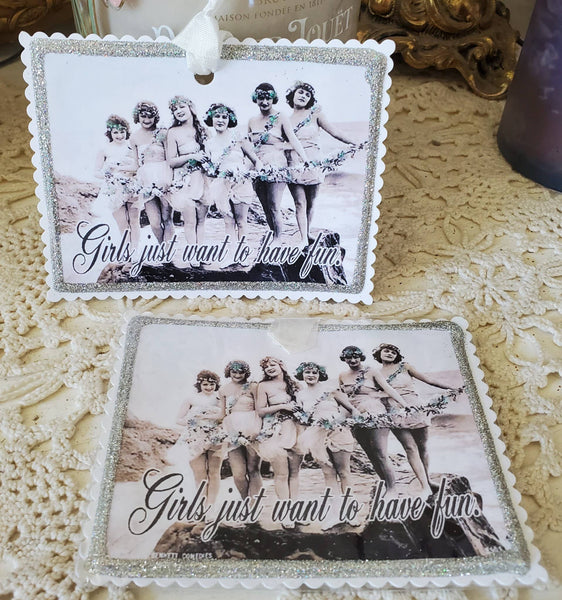 Vintage Beach Beauties Girls Just Want To Have Fun Gift Tag