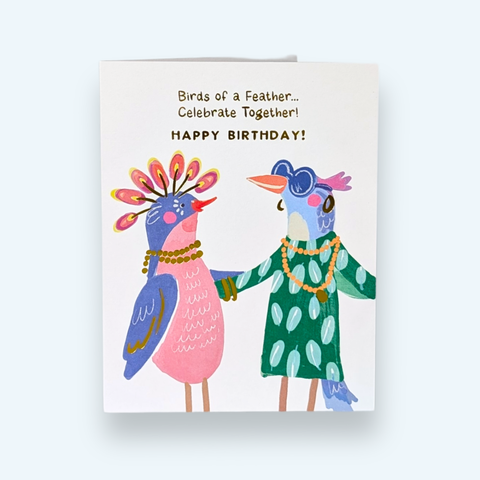 Happy Birthday Funny Card | Gold Foil "Birds of a Feather"