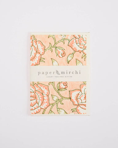 Hand Block Printed Greeting Card - Jaipur Rose Papaya