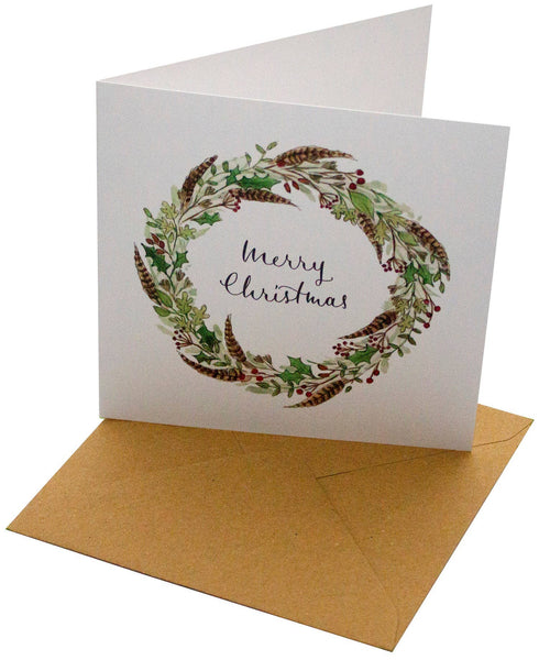 Christmas Feather Wreath Greeting Card • 100% Recycled