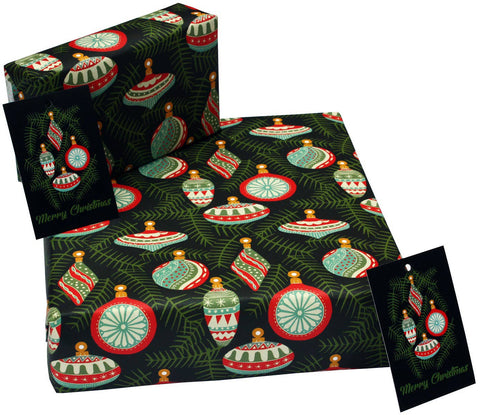 Christmas Baubles Black Wrapping Paper • 100% Recycled