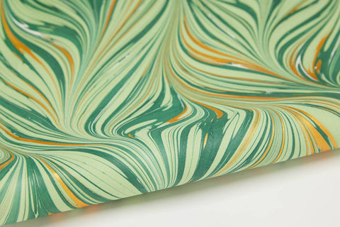 Hand Marbled Gift Wrap Sheets - Fountain Waves Conifer